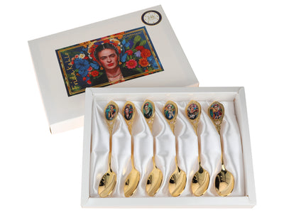 Set di 6 cucchiaini rivestiti in oro 24K F. Kahlo, personalizzabile con incisione - elegante posata da regalo, 13 cm, CARMANI