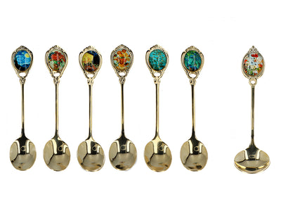 Set de 6 cuillères plaquées or 24K avec 1 cuillère à sucre - V. van Gogh, assortiment, personnalisable par gravure, élégant emballage cadeau, dimensions 13 cm