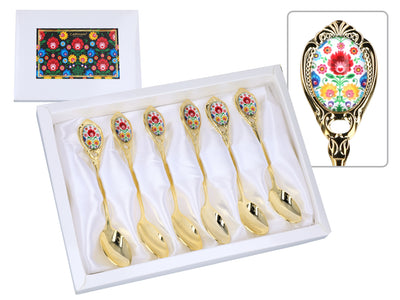 Ensemble de 6 cuillères à café, cuillères plaquées or 24 carats