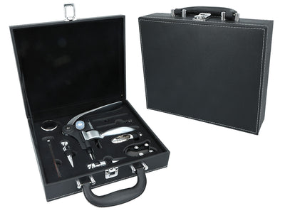 Set d’accessoires pour le vin dans une élégante mallette personnalisable par gravure