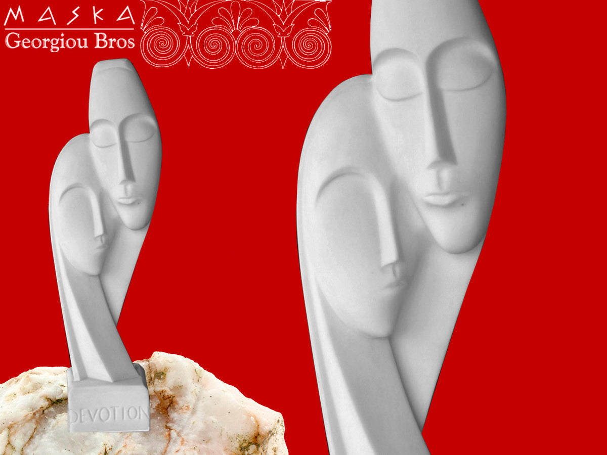 31 cm alabaster Greek Masks figurine customizable with engraving