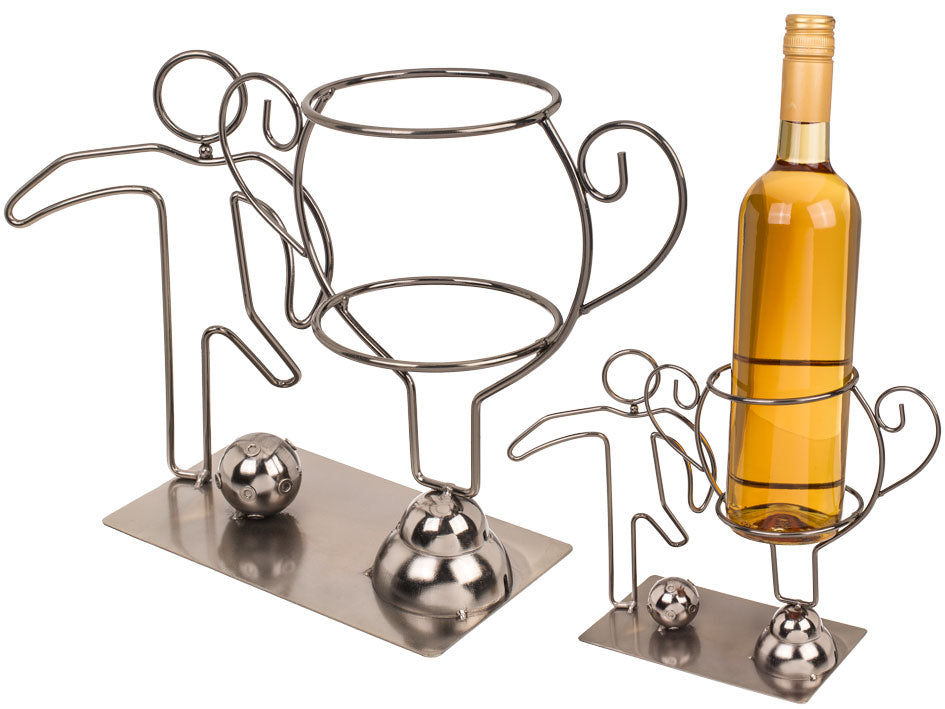 Porte-bouteille en métal Football de champion, personnalisation possible par gravure, hauteur 20 cm