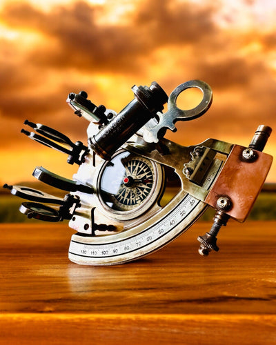 Sekstant Premium mit antikem Kompass - Personalisierung mit Gravur möglich