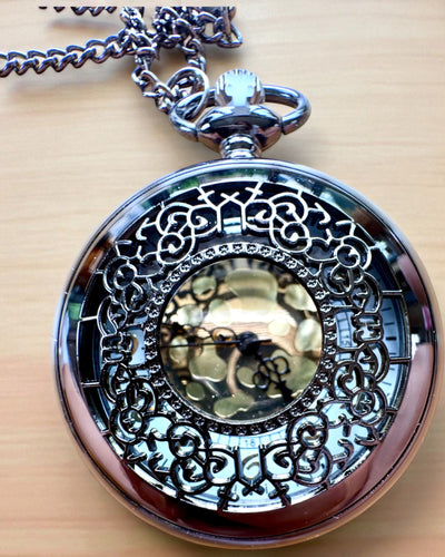 Black Pocket Watch "Midnight Elegance", personalization for gift with engraving