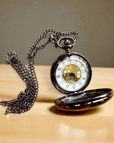 Black Pocket Watch "Midnight Elegance", personalization for gift with engraving