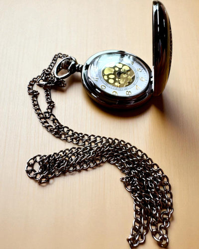Black Pocket Watch "Midnight Elegance", personalization for gift with engraving