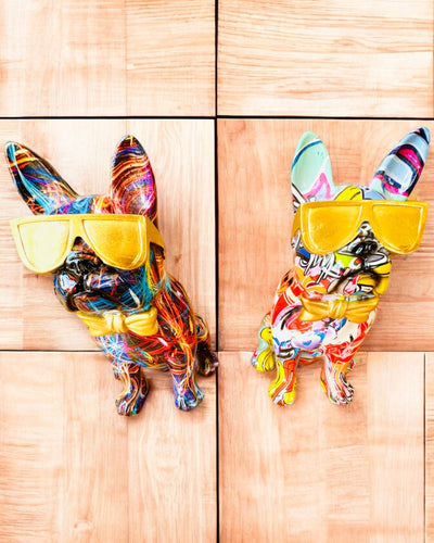 Bulldog Coloré avec Lunettes - Décoration Intérieure Unique, figurine décorative pour cadeau, personnalisation par gravure