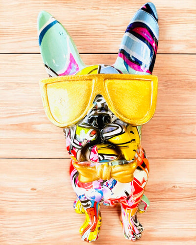 Bulldog Coloré avec Lunettes - Décoration Intérieure Unique, figurine décorative pour cadeau, personnalisation par gravure