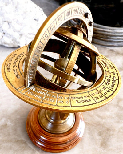 Brass Armillary "AstroGlobe" 13 cm in height, Handcrafted with Engraving Option, office decoration