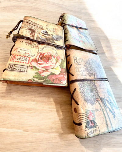 Vintage Memoire Notizbuch mit personalisierter Gravur - 3 Designs zur Auswahl, Notizbuch als Geschenk