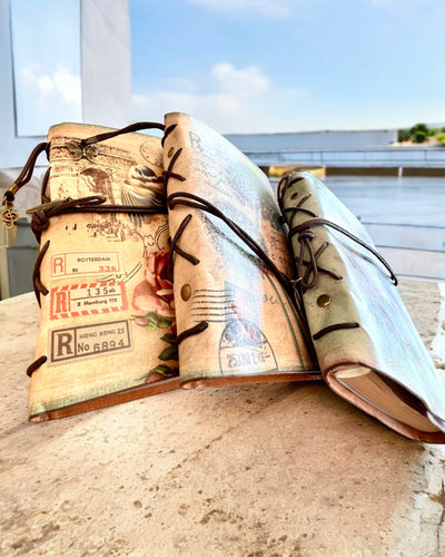 Vintage Memoire Notizbuch mit personalisierter Gravur - 3 Designs zur Auswahl, Notizbuch als Geschenk