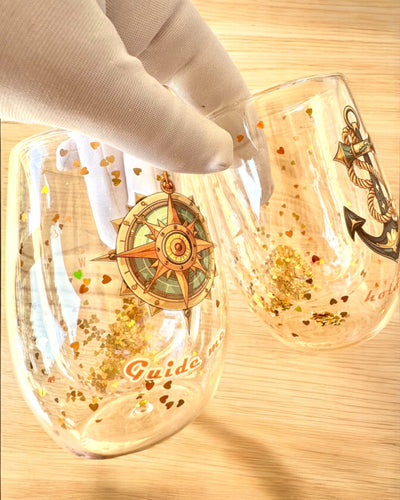 Verres "Nautical Dreams" à double paroi avec flocons d'or - ensemble de 2 pièces, capacité de 300 ml, possibilité de personnalisation par gravure
