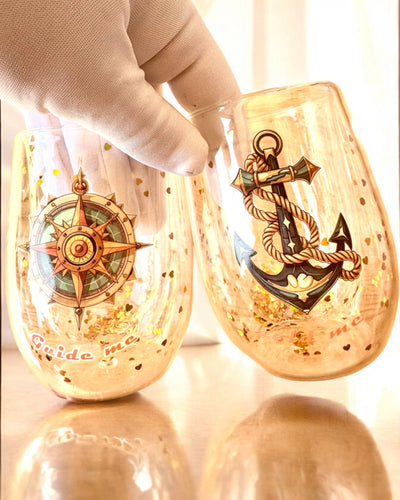 Verres "Nautical Dreams" à double paroi avec flocons d'or - ensemble de 2 pièces, capacité de 300 ml, possibilité de personnalisation par gravure