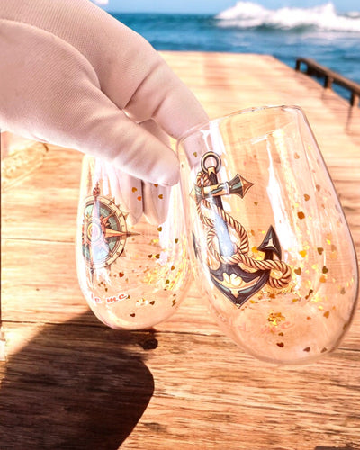 Verres "Nautical Dreams" à double paroi avec flocons d'or - ensemble de 2 pièces, capacité de 300 ml, possibilité de personnalisation par gravure