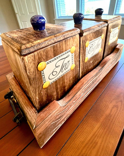 Royal Trio Set – Tea, Coffee, Sugar made of Shisham wood, handmade, with engraving option for a gift