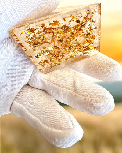 Orgonite Energy Pyramid with White Stones - "Golden Harmony", perfect as a gift