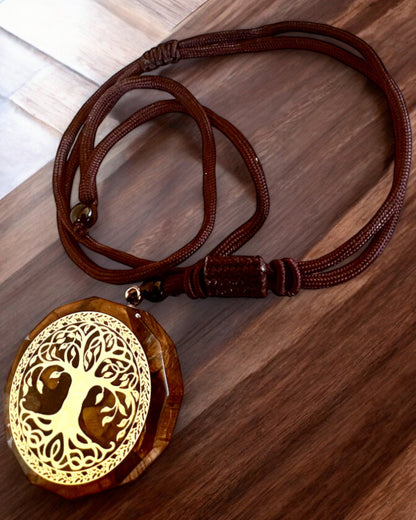 Amuleto "Drzewo Życia" con occhio di tigre, collana regalo con personalizzazione incisione