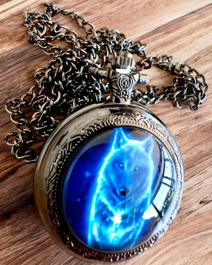 Montre de Poche Lunar Wolf – Horloge du Loup Lunaire, possibilité de personnalisation avec gravure pour cadeau