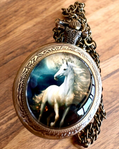 Montre de poche Unicorn Elegance avec chaîne, motif licorne, gravure personnalisée gratuite