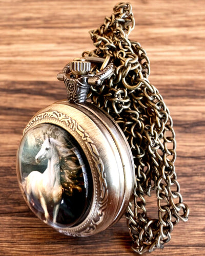 Montre de poche Unicorn Elegance avec chaîne, motif licorne, gravure personnalisée gratuite