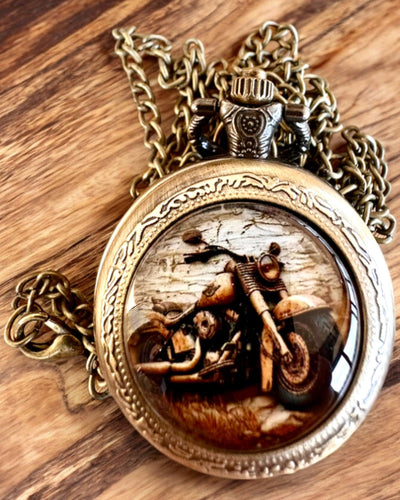 Montre de Poche Rétro "Style Motocycliste", possibilité de personnalisation avec gravure pour cadeau