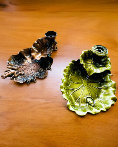 Eleganter Metallhalter für Räucherstäbchen Lotusblatt - 4 Varianten zur Auswahl, Möglichkeit der Personalisierung mit Gravur als Geschenk