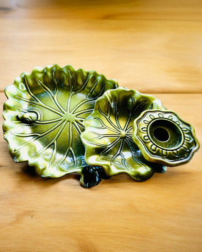 Élégant Porte-Encens en Métal Feuille de Lotus - 4 variantes au choix, possibilité de personnalisation par gravure pour cadeau
