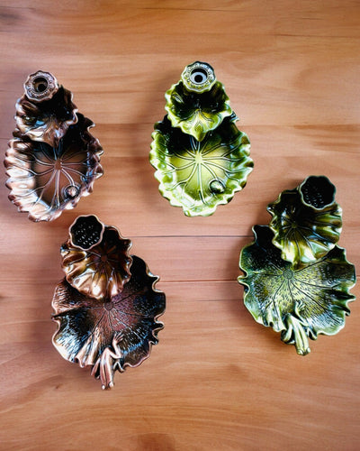 Eleganter Metallhalter für Räucherstäbchen Lotusblatt - 4 Varianten zur Auswahl, Möglichkeit der Personalisierung mit Gravur als Geschenk