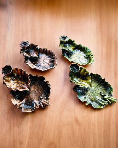 Eleganter Metallhalter für Räucherstäbchen Lotusblatt - 4 Varianten zur Auswahl, Möglichkeit der Personalisierung mit Gravur als Geschenk