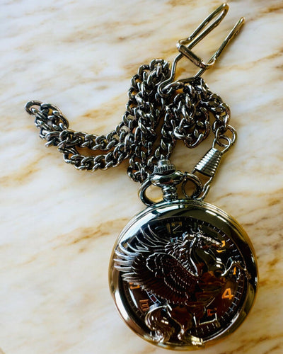 Pocket Watch "Equus Tempus" - Black with Horse Motif, customizable with engraving - black dial
