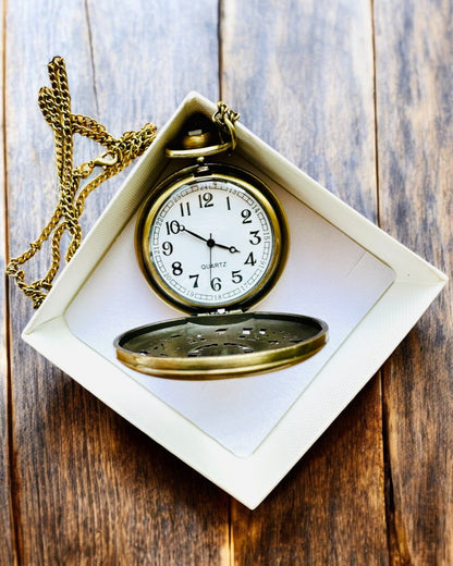 Orologio da Tasca Retrò con Motivo Bussola e Catena, al Quarzo, personalizzazione con incisione