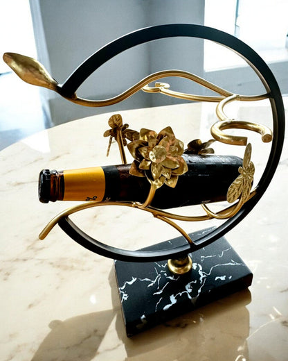 Stojak "Elegancki Owad" - per bottiglia di vino e bicchieri, altezza 33 cm, possibilità di personalizzazione con incisione per regalo