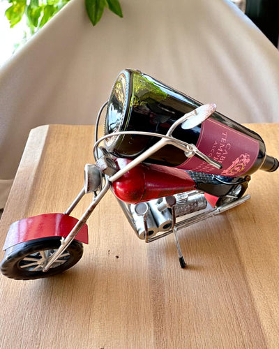 Metal Wine Rack 40 cm long, in the shape of a motorcycle with engraving option for a gift