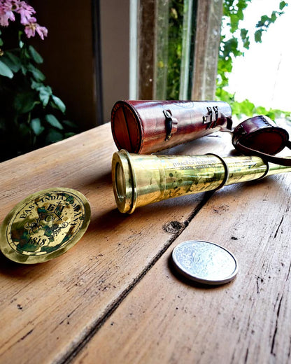 Lunette Royale "Voyager 1818" – Exclusive, en Laiton, 83 cm, faite à la main, étui en Cuir Véritable – Édition de Collection, personnalisation par gravure pour cadeau