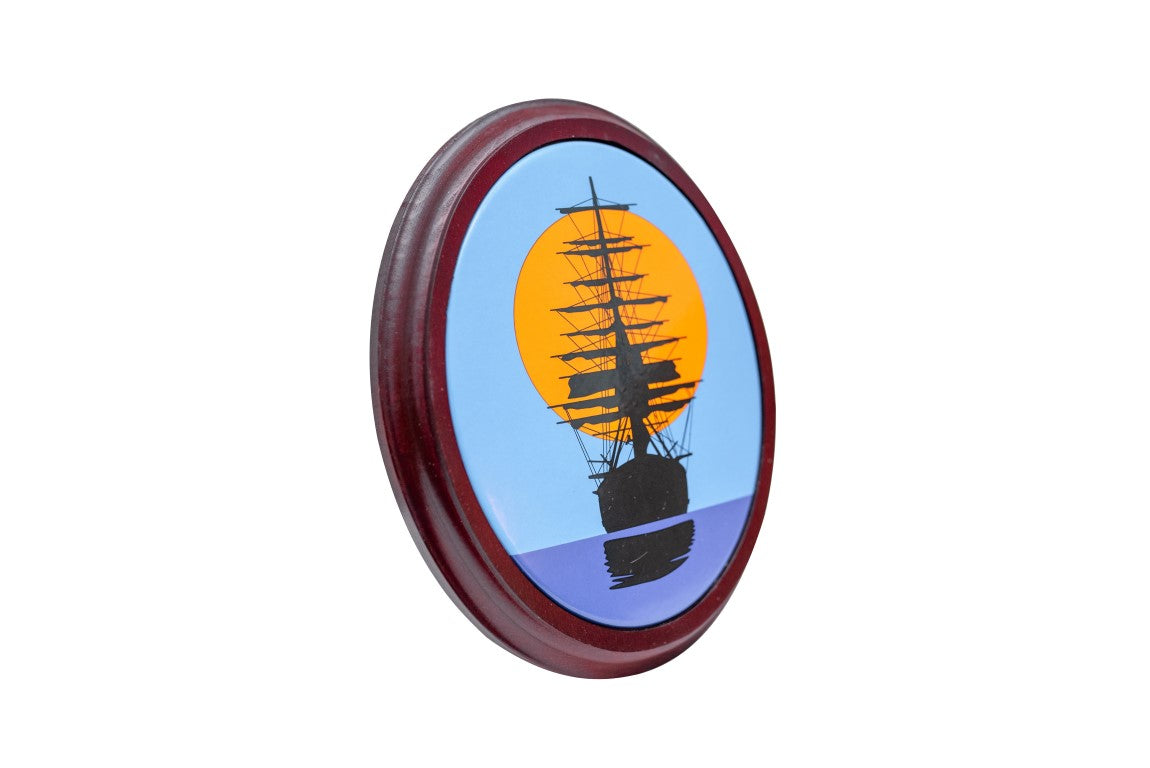 Bild Segelschiff Sonnenuntergang - Holzrahmen - Emailschild - Maritime Dekoration