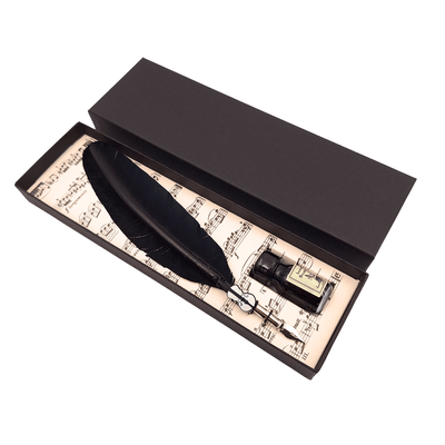 Kalligrafie-Set - schwarze Gänsefeder mit Schreibfeder + Tinte - 1027
