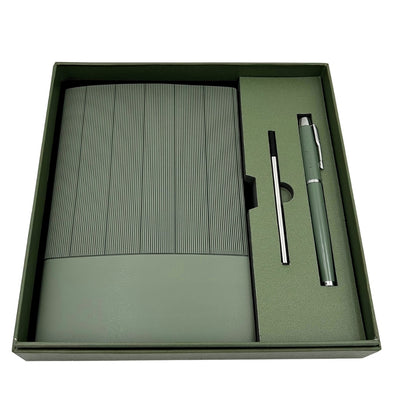 Elegantes Geschenkset - Ledernotizbuch A5 mit Kugelschreiber in Geschenkbox - Olivgrün - EE14