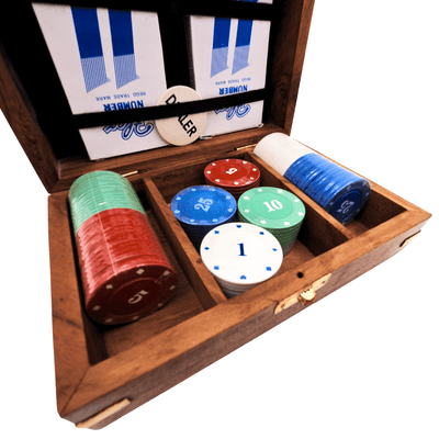 Ensemble élégant de poker dans une boîte en bois – 100 jetons - DNU-102