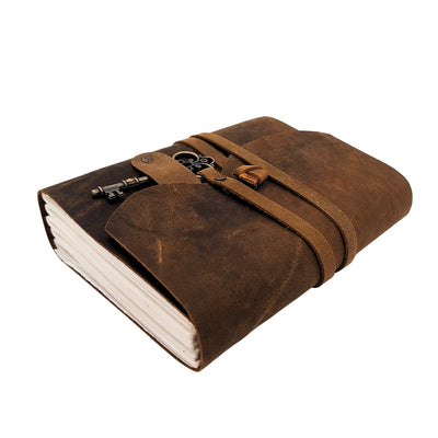 Retro-Leder-Notizbuch mit Schlüssel und Riemen, 200 Seiten, 18 x 13 cm - AH02