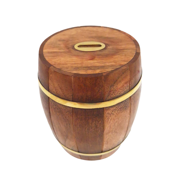 Große Holz-Spardose Fass – zu öffnen Retro - DNU-002