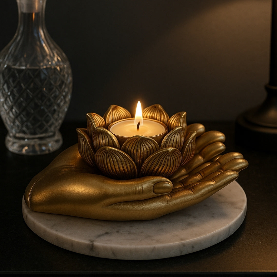 Goldener Glamour-Teelichthalter – Hand – 311FJZ