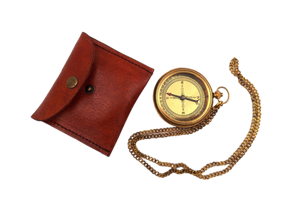 Brass compass on a chain in a leather case - CN215/2.5