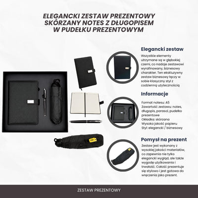 Coffret cadeau élégant - Carnet en cuir avec parapluie et stylo dans une boîte cadeau - EE12