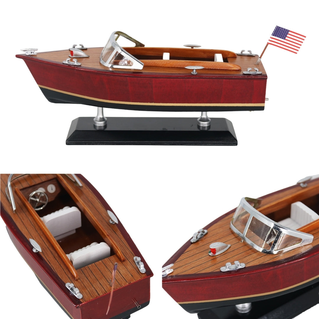 Modell Motorboot aus Holz – Klassisches Motorboot 26cm – Bürodekoration – MOT04ML