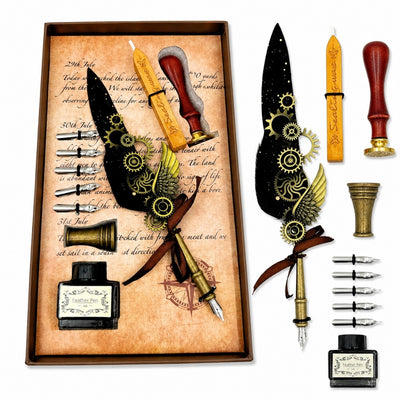 Premium-Kalligrafie-Set Gänsefeder - 6 Schreibfedern Siegel Federhalter - EE16