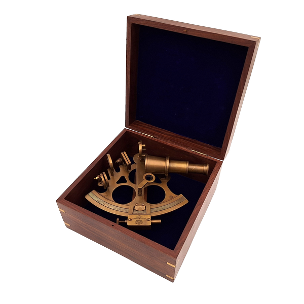 Grande sestante in ottone in un'elegante scatola di legno con possibilità di personalizzazione tramite incisione