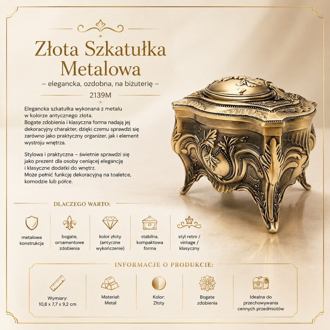 Goldene Metallschatulle für Schmuck Retro - 2139M