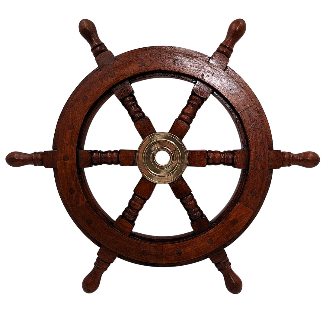 Roue de gouvernail en bois – 45 cm - Décoration marine rétro - NC1402A