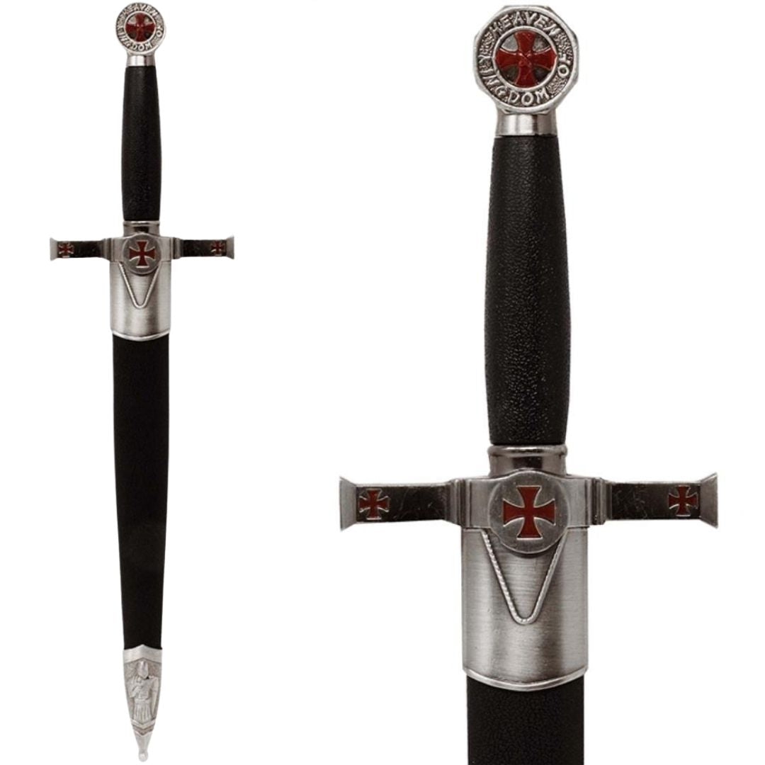 Decorative Templar Dagger with Scabbard and Engraving - Stainless Steel Replica, 40 cm