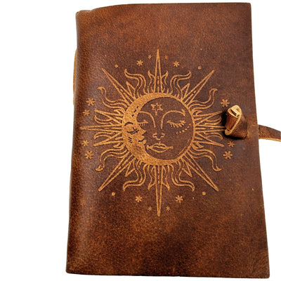 Vintage-Ledernotizbuch 200 Seiten - Sonne und Mond - Büffelleder – H038